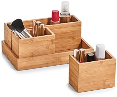 Zeller 25387 Organiser Set 4 Pieces Bamboo Approx. 28 x 17.7 x 11 cm Office Makeup Utensils Storage - Image 2
