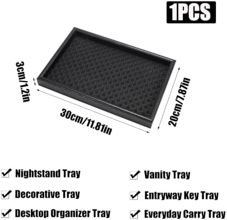 Valet Tray Leather Base Wooden Catchall Tray, Black Rattan Weave - Image 2