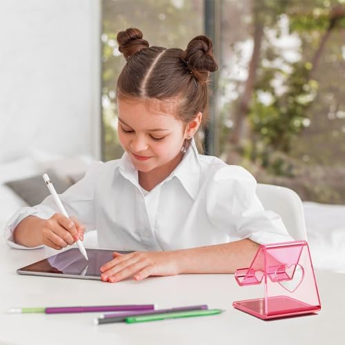 Crpich Acrylic Cell Phone Stand, Portable Phone Holder, Clear Pink Phone Stand for Desk, Compatible with Phone16 15 14 13 12 11 Pro Max SE, Switch, Android Smartphone, Pad, Tablet, Desk Accessories - Image 5