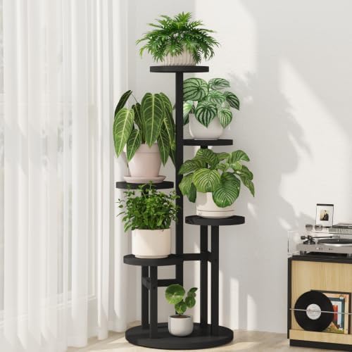 iDavosic.ly 5 Tier Wood Plant Stand Indoor Outdoor Corner Tall Shelf, Black by iDavosicly