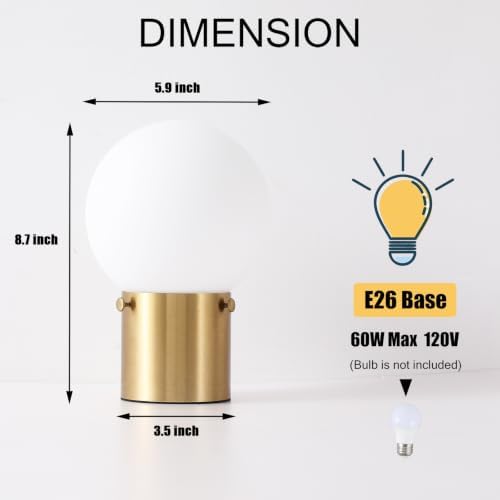 Somniferous Gold Table Lamps Set of 2, Small Bedside Lamps with Frosted Glass Globe Shade, Mid Century Modern Lamp, Nightstand Lamps for Bedroom Living Room Dorm, 7W LED Bulb Included - Image 3