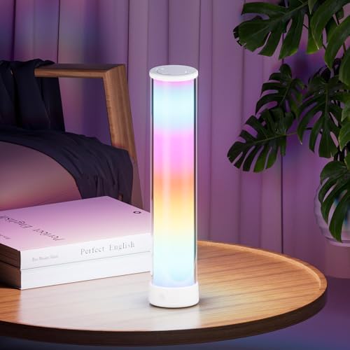 Rechargeable Table Lamp, RGB IC LED Light Bar, 1500 Lumens, APP & Remote Control Bedside Table Lamp with Music Sync, Color Changing Ambient Lighting for Bedside Table Desk Monitor Gaming White by Eastfine