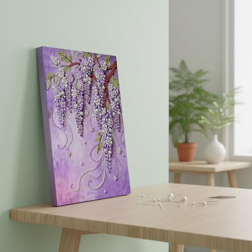 DIY Pearl Painting with Frame, Creative Design, Handmade Stress-Relieving Home Wall Decoration, Includes Frame and Tools-Wisteria - Image 5