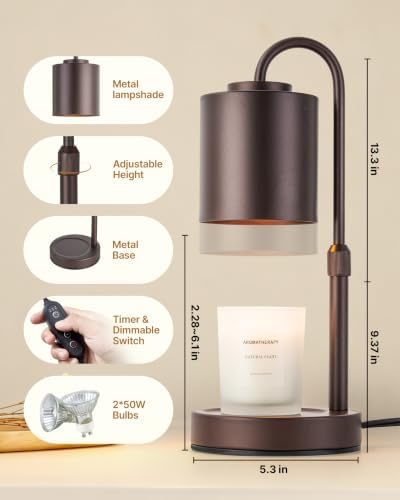 CASTLELIFE Dimmable Candle Warmer Lamp with Timer, Height Adjustable Candle Warmer for Jar Candles, Electric Wax Melt Warmer for Home Decor House Warming Gifts, Birthday Gifts for Women,Coffee - Image 2