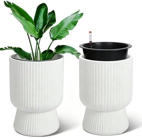 Garvee Self-Watering Planters, Set of 2, 14.2 Inch Tall Plant Pots by Garvee