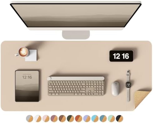 YSAGi Double-Sided Desk Pad, 31.5"x15.7" Leather Desk Mat, Eco Cork Desk Pad Protector,Large Mouse Pad,Waterproof Desk Blotter for Office/Home (Beige/Cork) by YSAGi