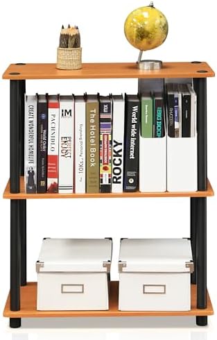 Furinno TURN-N-TUBE Storage Shelves, 3-Tier Book Shelf, Corner Shelf, Toolless Open Shelves, for Organization and Storage, Living Room, Garage, Home Office, Light Cherry - Image 3