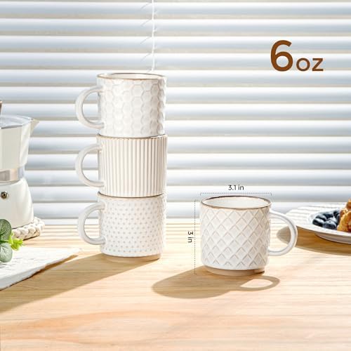 GBhome 6 OZ Stackable Coffee Mugs Set of 4, Ceramic Coffee Cups Set - Image 2