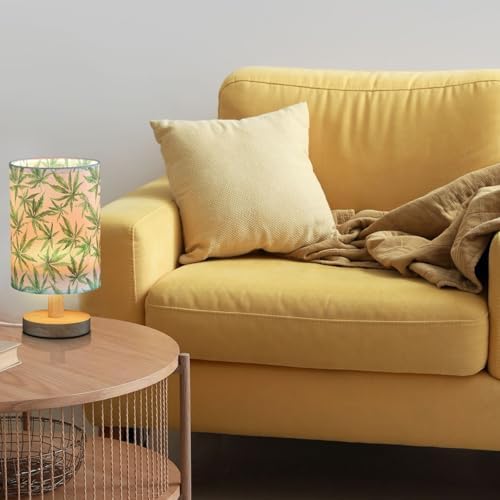 Watercolor Green Marijuana Leaves Bedside Table Lamps with USB Port for Bedroom Lamp Accent Table Lamp Small Nightstand Lamp Sturdy Linen Shade Wooden Base Decorative Lamps for Kids|Reading|Dorm|Home - Image 2