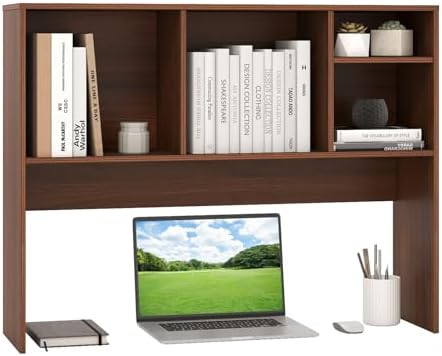 GIANTEX Desktop Bookshelf, Countertop Storage Hutch with 4 Shelves for Computer Desk, Dressing Tabletop Display Rack, Multipurpose Desk Hutch Storage Organizer for Home Office Dorm (Walnut) by Giantex