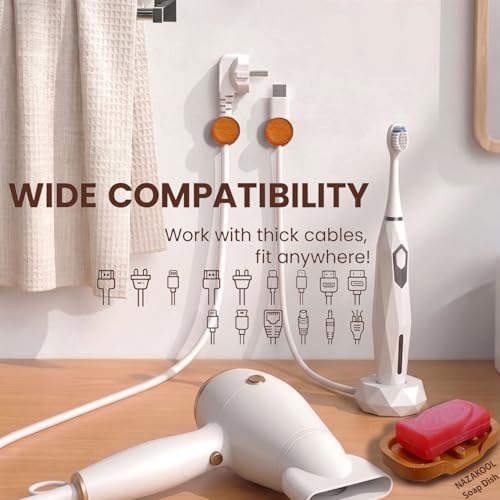 8 Pack Magnetic Cable Clips, Wooden Desk Cable Organizer and Cord Holder, Dual Mount N35 Magnet or 3M Adhesive, Cable Management for Phone Charger, USB-C and Laptop Cords - Image 7
