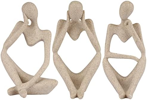 Sandstone Resin Thinker Statue Style Abstract Sculpture, Sandstone, 3pcs by Ozzptuu