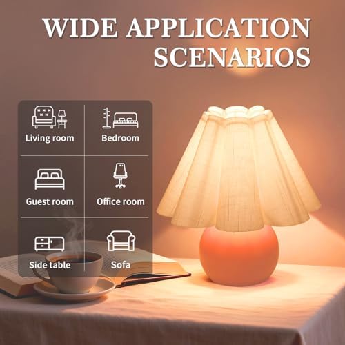 Pink Small Bedside Mini Table Lamp for Bedroom, Cute Bedroom Lamps for Nightstand, Cute Mini Table Lamps for Small Spaces with Scalloped Shade for Kitchen Counter, Bookshelf, Kids Dorm, Home Office - Image 4