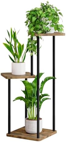 AZERPIAN Plant Stand Indoor Corner Tiered Plant Shelf 3 Tier Metal MDFBoard by AZERPIAN