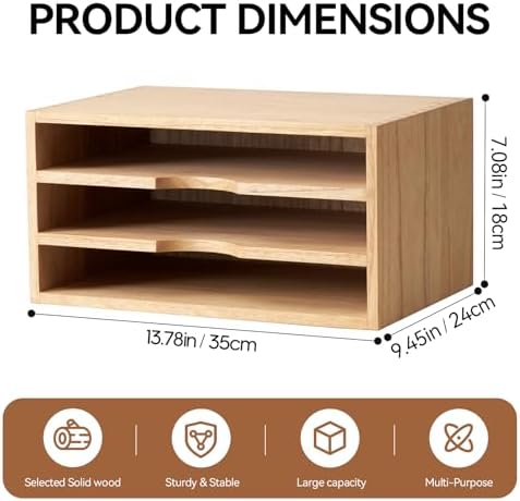 KIRIGEN Wooden Desk Organizer 3-Tier Letter Tray and Paper Sorter, Natural - Image 3