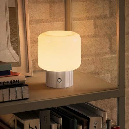 MAGCHARM Halo Mushroom Lamp, 5W Cute Cordless Rechargeable Table Lamp with Glass Shade, 3 Color Temps LED Dimmable Ambient Lighting, Small Retro Touch Bedside Light for Bedroom Decor, White - Image 5