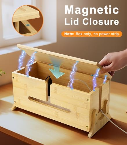 TiMOVO Wood Cable Management Box with Removable Magnetic Lid & Support Legs - Image 4