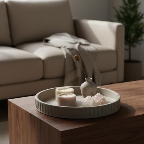 12in Decorative Tray for Coffee Table Tray Decor, Gray 100% Solid Concrete Decorative Round Tray for Kitchen, Living Room, Home Decor - Image 5