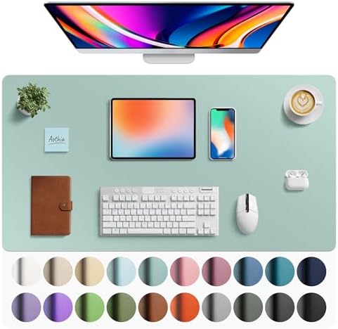 Aothia Faux Leather Desk Mat - Large Mouse Pad, Non-Slip PU Leather Blotter, Waterproof Writing Surface for Office and Home (Light Blue, 40" x 24") by AothiaSimpleNaturalUnique