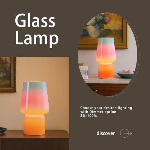 Mushroom Lamp,Mother's Day Gifts,Small Table Lamp,Cute Nightstand Kitchen Mini Lamp,Glass Table Lamp,Suitable for Bedrooms, Kitchens, Living Rooms, Bedside, Girl Gifts（Blue Gradient） - Image 4