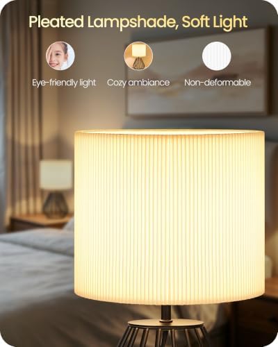 Black and White Table Lamp, Small Bedside Lamp, Pleated Lampshade - Image 2
