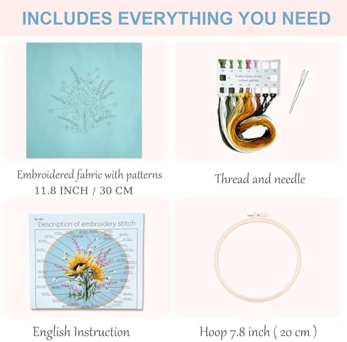 Silentsea Embroidery Kit – Sunny Sunflowers with Delicate Purple and White Floral Accents, Perfect for Beginners and Craft Lovers - Image 5