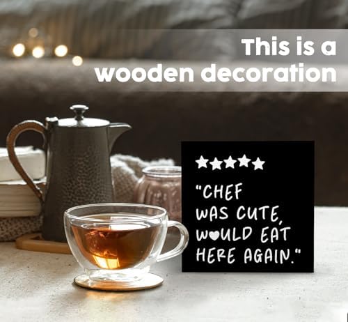 Chef Was Cute Would Eat Here Again Sign Black, Black Kitchen Home Decor Sign, Cute Preppy Funny Kitchen Decor Wood Sign Home Decor for Girly Dining Room Restaurant - Image 2