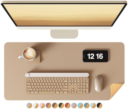 YSAGi Double-Sided Desk Pad, Leather Desk Mat, Eco Cork Desk Pad Protector, Large Mouse Pad for Desk, Waterproof Desk Blotter Pad, Writing Pad for Office/Home(23.6"x13.7",Apricot) by YSAGi