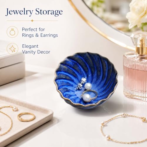 Blue Glazed Ceramic Ring Holder Jewelry Dish Tray Small Trinket Tray - Image 5
