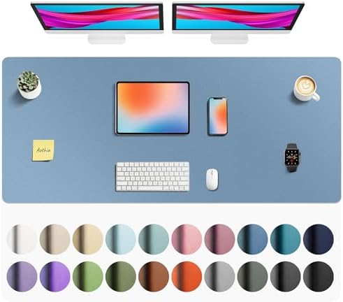 Aothia Faux Leather Desk Mat - Non-Slip PU Leather Desk Blotter, Waterproof Writing Surface, Large Desk Pad for Office & Home (Denim Blue, 55" x 24") by AothiaSimpleNaturalUnique