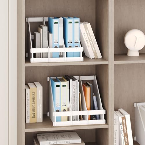 Bamboo Desk File Organizer, 3 Compartment Magazine Holder for Home Office(White) - Image 4