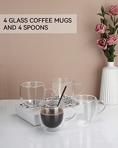 LIBWYS 4 Pack Double Walled Coffee Cups Glasses Mug, 8.5oz Borosilicate - Image 2