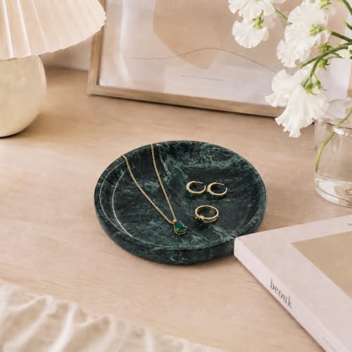 Small Natural Marble Jewelry Tray Key Plate Holder Dish Trinket Decor Catch All Bowl for Ring Earring Stone Gift for Women Daugther,Verde Alpi Green,5.5" - Image 5