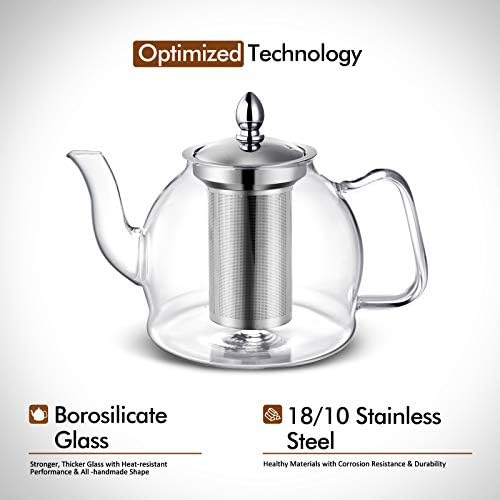 HIWARE 1000ml Glass Teapot with Removable Infuser, Stovetop Safe Tea Kettle, Blooming and Loose Leaf Tea Maker Set - Image 2