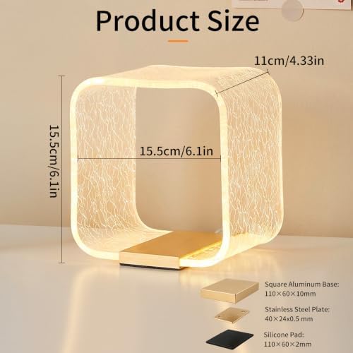 Acrylic Bedside Lamp, Square Starry Effect LED Desk Lamp with Button Switch, Eye-Caring Table Lamp for Bedroom, Nightstand, Dorm, Office and Living Room - Image 2