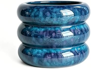 Ceramic Plant Pot Indoor, 6.5 Inch Flower Pot with Drainage Hole, Tiered Bubble Design Ceramic Planter for Home & Office Decor (Blue) by SANDYBAYTAS