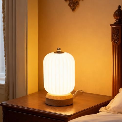 LONRISWAY LED Wood Table Lamp, 3-Color Modern Desk lamp Bedroom Bedside Night Light, Dimmable Led Lighting, Creative Home Decor, Unique House warmging Gift by LONRISWAY