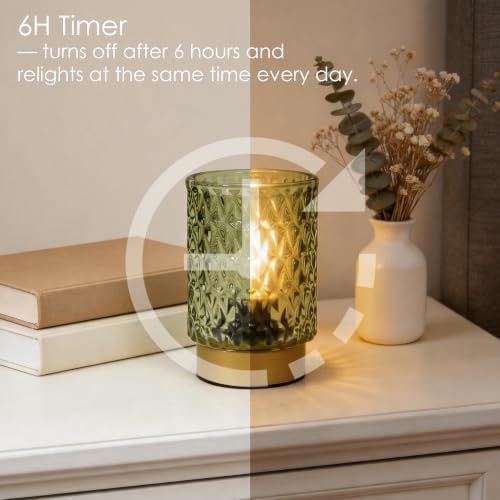 LUSHARBOR Battery Operated Lamp with Timer, Small Glass Table Lamp Green - Image 5