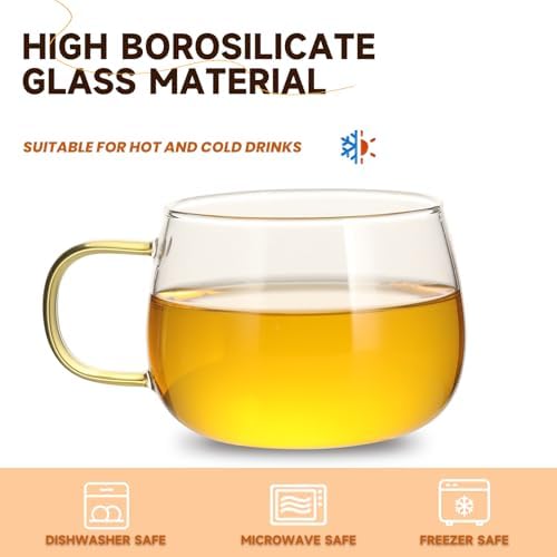 Glass Tea Cups Set of 4, Clear Borosilicate Glass Teacups with Colorful Handle for Tealover, Dishwasher & Microwave Safe Large Coffee Mugs for Espresso Cappuccino Latte Juice, 12OZ/360ML - Image 2