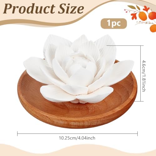 PH PandaHall Essential Oil Passive Flower Diffuser, White Flower Ceramic Essential Oil Small Diffuser Cordless Aromatherapy for Small Room Desk Bathroom Office Air Freshener, Lotus - Image 2