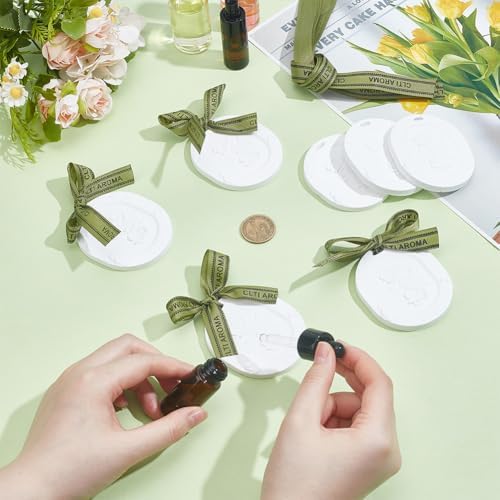 INFUNLY 8 Pcs Plaster Essential Oil Diffuser Hanging Flower Passive Diffuser for Car 4 Scents Non-Electric Flower Air Freshener 2.6x3x0.3" White Ceramic Stone Diffuser for Car Office Home Gift - Image 3