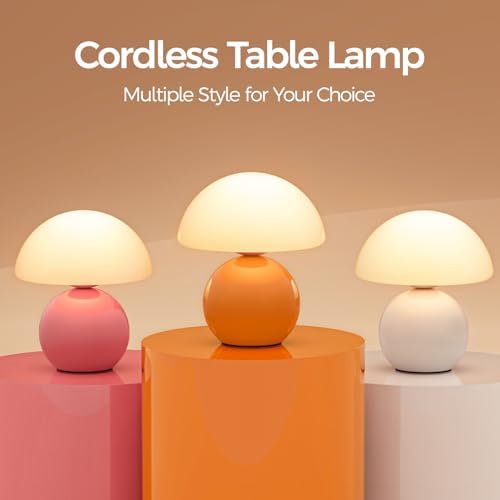 NIORSUN Mushroom Lamp Table Lamp for Bedroom, Portables Cordless Table Lamp,Wireless lamp,Small Bedside Table Touch Lamps for Living Room,Mini Mushroom 5200mAh Battery Operated Lamp Modern Orange - Image 4