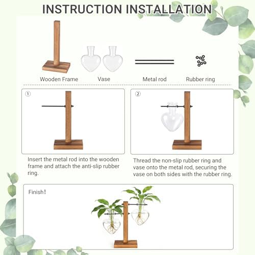 Mkono Propagation Stations,4 Heart Shaped Glass Plant Vases with Wood Stand - Image 5