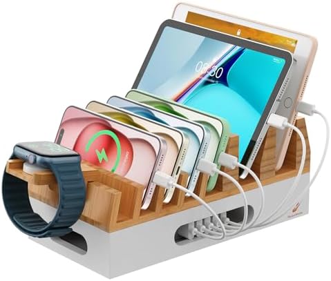 Pezin & Hulin Bamboo Charging Station with 5 Cables-Natural+White by PezinHulin