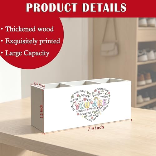 Positive Affirmation Gifts for Women Pen Pencil Holder Organizer for Desk Decor, Inspirational You Are Words of Affirmation Gifts Wood Signs Makeup Brush Toothbrush Holder - Image 6