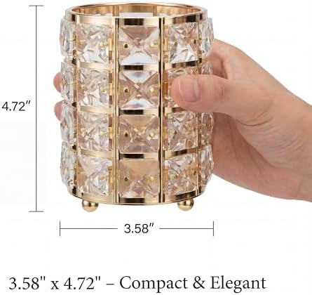 YAGELI Crystal Pen Holder for Desk, 3.58" Gold/Silver Pencil Cup - Image 4