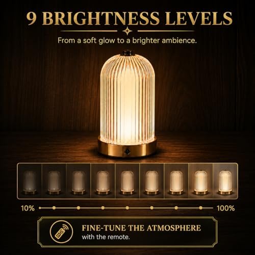 Cordless Table Lamp for Bedroom with Remote, 3 Light Modes & 9 Brightness Levels, 15/30/60 Min Timer Bedside Night Lamp, Ribbed Texture Accent Lamp for Bedroom, Living Room, Desk - Image 3