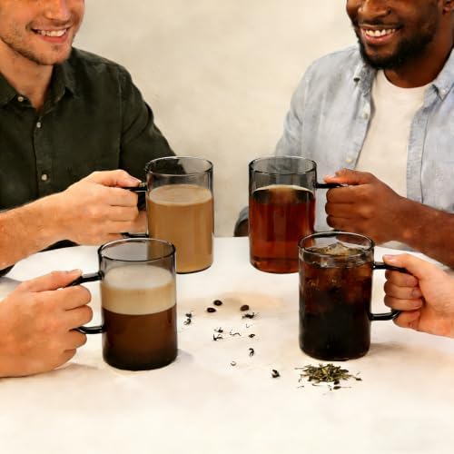 ecooe 4pcs Set Black Borosilicate Glass Coffee Mugs Set with Black Stainless Steel Spoons, 16oz Large Clear Glasses Coffee Cups with Anti Scald Handle for Hot/Cold Tea, Cappuccino 430ml (Use Capacity) - Image 5