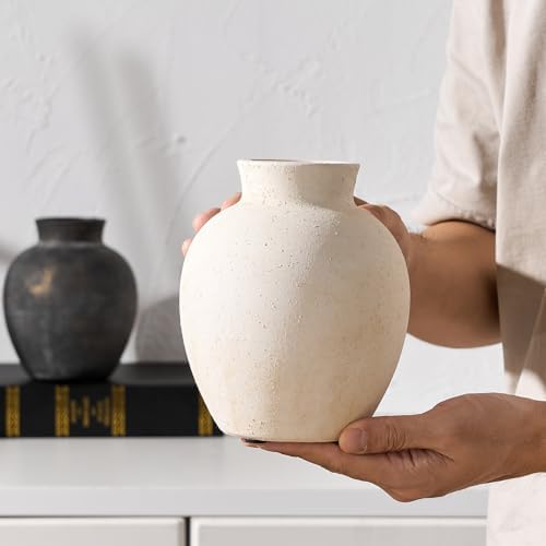 SIDUCAL Ceramic Decorative Flower Vase | 6 Inch Pottery Rustic Farmhouse Boho Vase for Home Decor, Table, Living Room, Bathroom, Shelf, Mantel Decoration, Wedding, White - Image 2