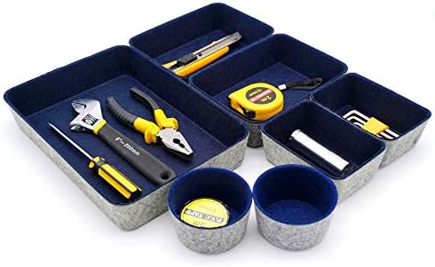 Welaxy 7 Piece Felt Desk Drawer Organizer Storage Bin Navy Catchall Tray by Welaxy